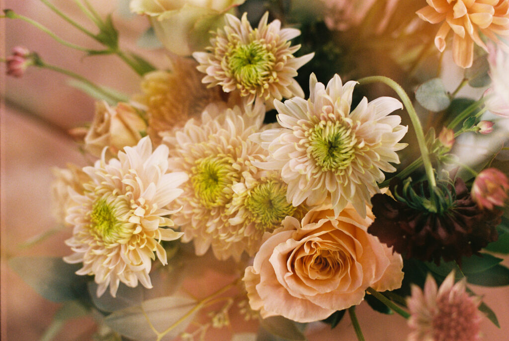 Film photography of a bride's bouquet at their intimate and private wedding ceremony in Burlington, Vermont. Photographed by Vermont Wedding Photographer, Gold Wing Photography.
